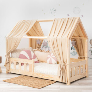 Auf dem Foto: Kinderbett Hausbett Meli 160x80cm mit Geländer (Variante 2)